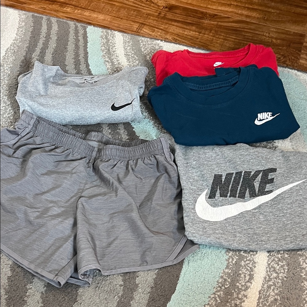 Nike Tees and Athletic Shorts — Gray, Navy, Red
